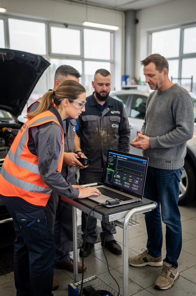 Automechanik odporúčajúci výmenu batérie len pri reálnej potrebe na základe merania výkonu.